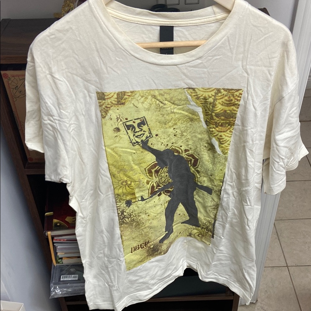 Vintage Obey Graphic Print T-Shirt in Cream